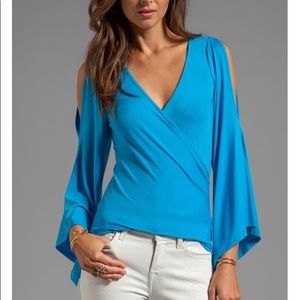 Classic wrap Drama sleeve cold shoulder top